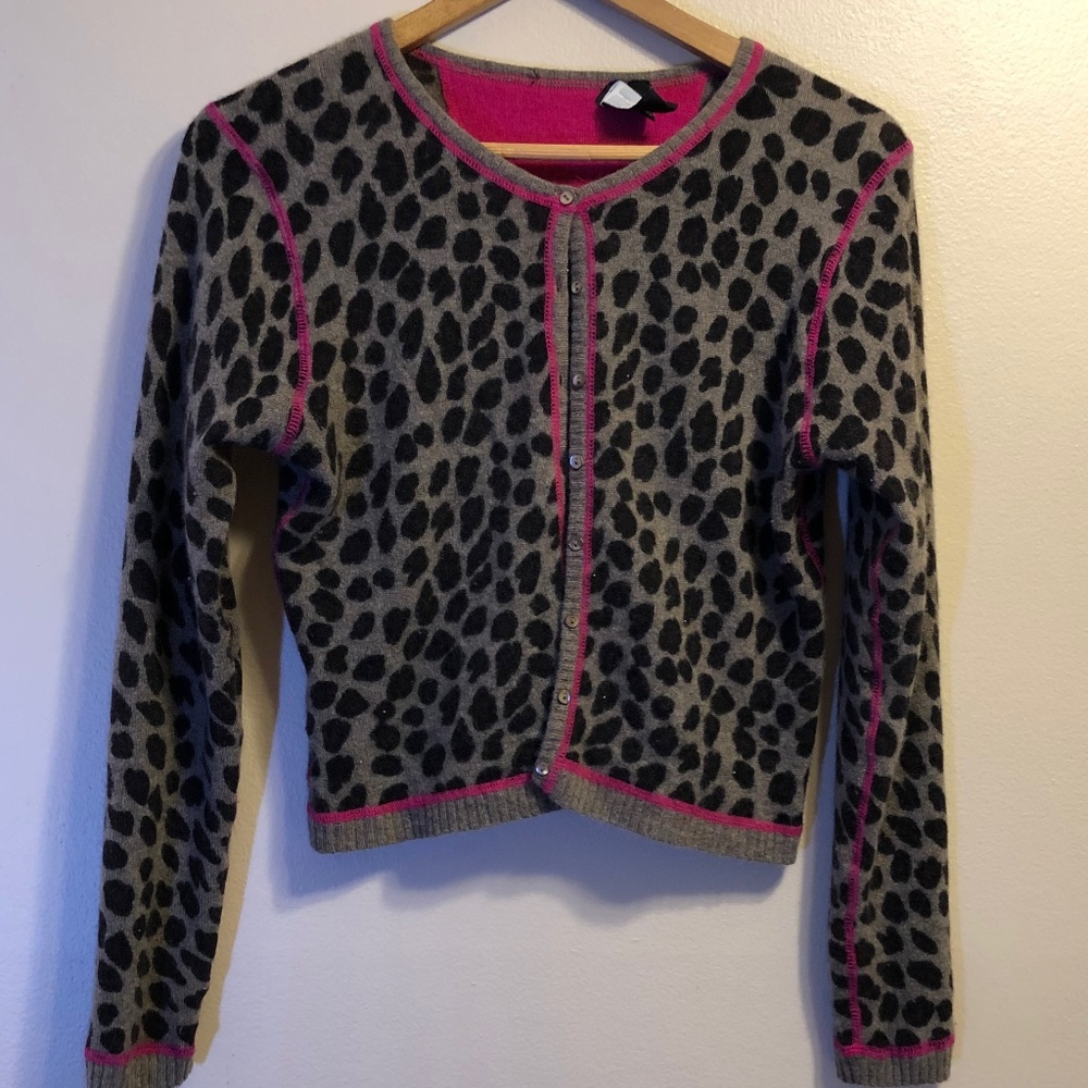 Aqua Cashmere Leopard & Pink Button Up Cardigan